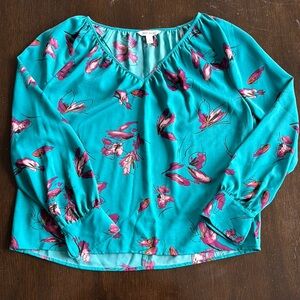 Nine West Blue Relaxed Blouse with Elastic Details